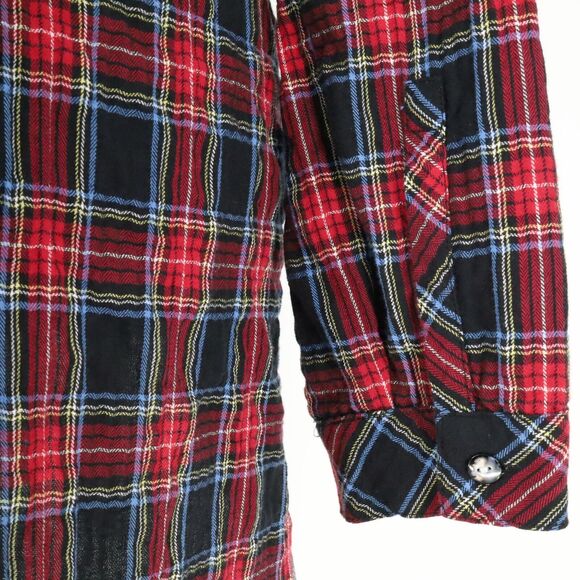 J Jill Top Womens Medium Black Red Plaid Long Blouse Buttons Attached Tie - Picture 13 of 16
